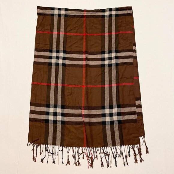 Pashmina Checkered Plaid Scarf Fringed 68 x 25 Inch - Picture 10 of 16